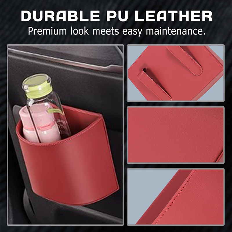 🥳 PROMO EXCEPTIONNELLE 2026 💞 +50 000 exemplaires vendus !  🚗🧺 −50 % sur le porte-gobelet en cuir pour portière auto. ✅ Large ouverture : accès facile aux boissons et au téléphone. 🔒 Fixation par clip, maintien sécurisé. 🛡️ Cuir PU résistant et élégant.
