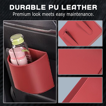 🥳 PROMO EXCEPTIONNELLE 2026 💞 +50 000 exemplaires vendus !  🚗🧺 −50 % sur le porte-gobelet en cuir pour portière auto. ✅ Large ouverture : accès facile aux boissons et au téléphone. 🔒 Fixation par clip, maintien sécurisé. 🛡️ Cuir PU résistant et élégant.