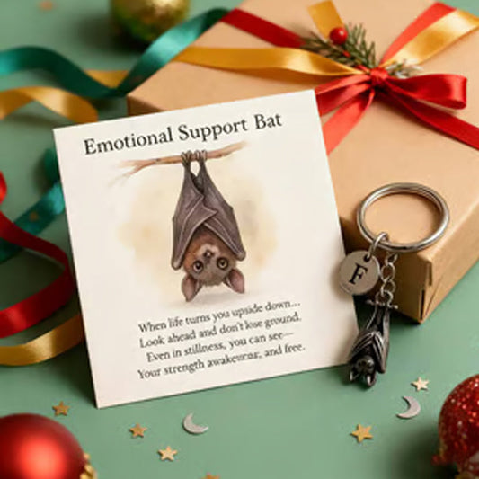 Porte-clés chauve-souris offrant un soutien émotionnel et une carte avec un message