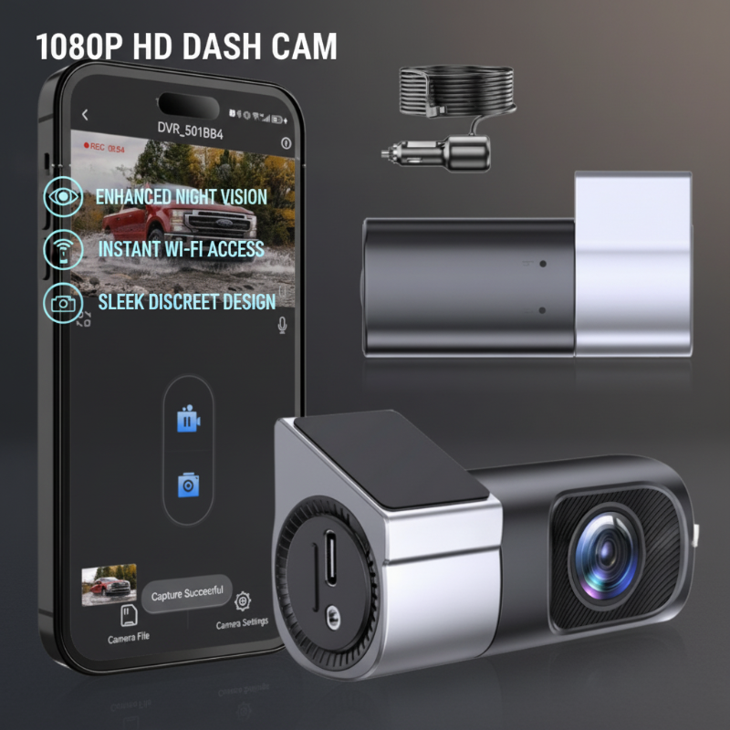 Caméra de tableau de bord 1080P HD avec Wi-Fi et vision nocturne