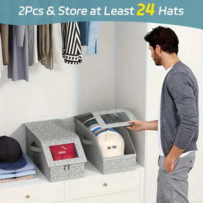 🧢 50% DE RÉDUCTION ! 🎉 Boîtes Empilables pour Casquettes – Transparentes, Modulables & Gain de Place ⚾📦