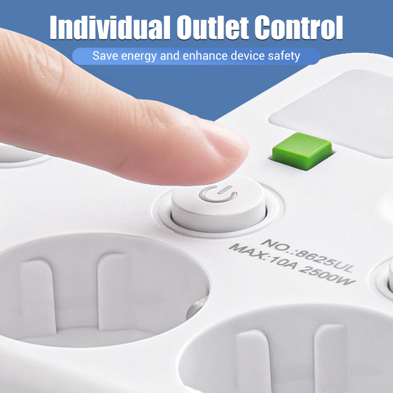 Adaptateur secteur EU avec 4 prises, prise murale multiport avec interrupteur indépendant et petit adaptateur pour veilleuse
