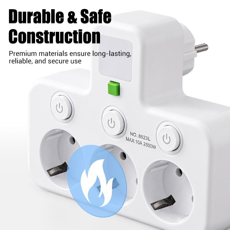 Adaptateur secteur EU avec 4 prises, prise murale multiport avec interrupteur indépendant et petit adaptateur pour veilleuse