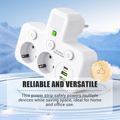 Adaptateur secteur EU avec 4 prises, prise murale multiport avec interrupteur indépendant et petit adaptateur pour veilleuse