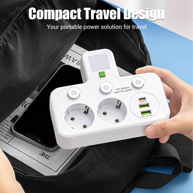 Adaptateur secteur EU avec 4 prises, prise murale multiport avec interrupteur indépendant et petit adaptateur pour veilleuse
