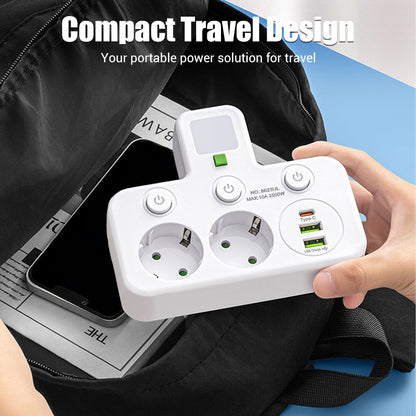 Adaptateur secteur EU avec 4 prises, prise murale multiport avec interrupteur indépendant et petit adaptateur pour veilleuse