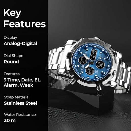 Montre militaire étanche pour homme – analogique-numérique, en acier inoxydable et résistante aux chocs 🛡️
