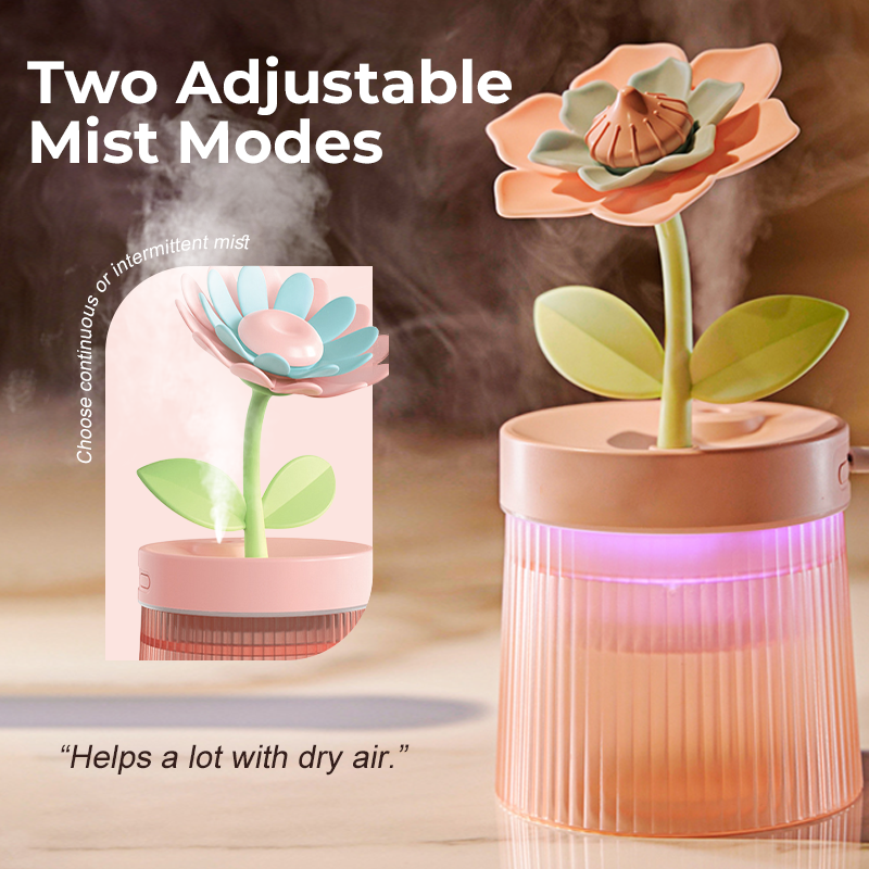 🌸 Personnalisez Votre Brume et Votre Ambiance 💐 Humidificateur Fleur avec Double Mode de Brumisation & Veilleuse 7 Couleurs 💦