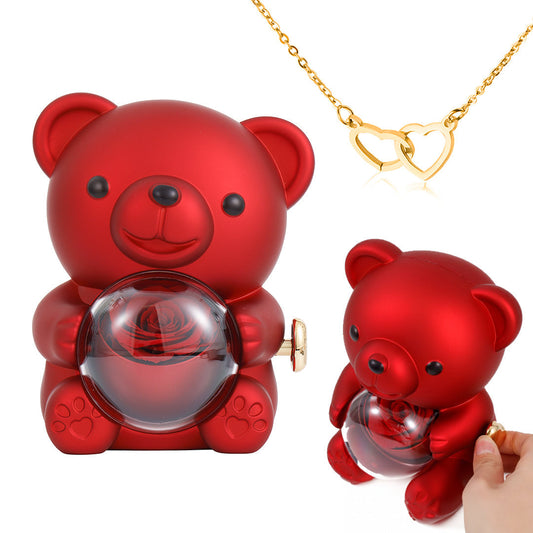 ⏰🌹 Vente Surprise de la Saint-Valentin -57% !! 💝 Peluche Ourson avec Rose Stabilisée -- Collier 📿 + Rose Éternelle 🌹 + Ourson en Peluche 🧸