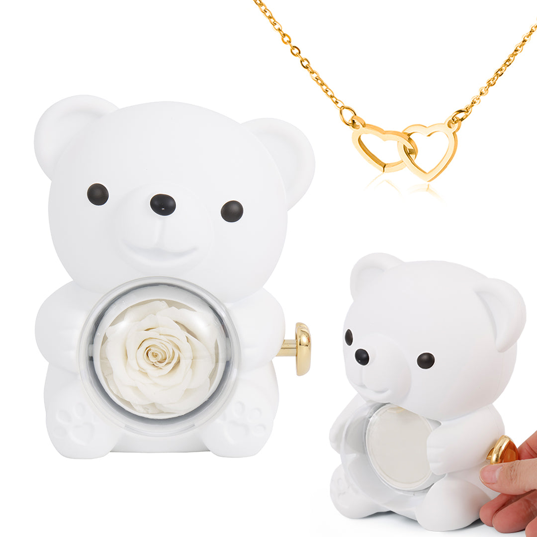 ⏰🌹 Vente Surprise de la Saint-Valentin -57% !! 💝 Peluche Ourson avec Rose Stabilisée -- Collier 📿 + Rose Éternelle 🌹 + Ourson en Peluche 🧸
