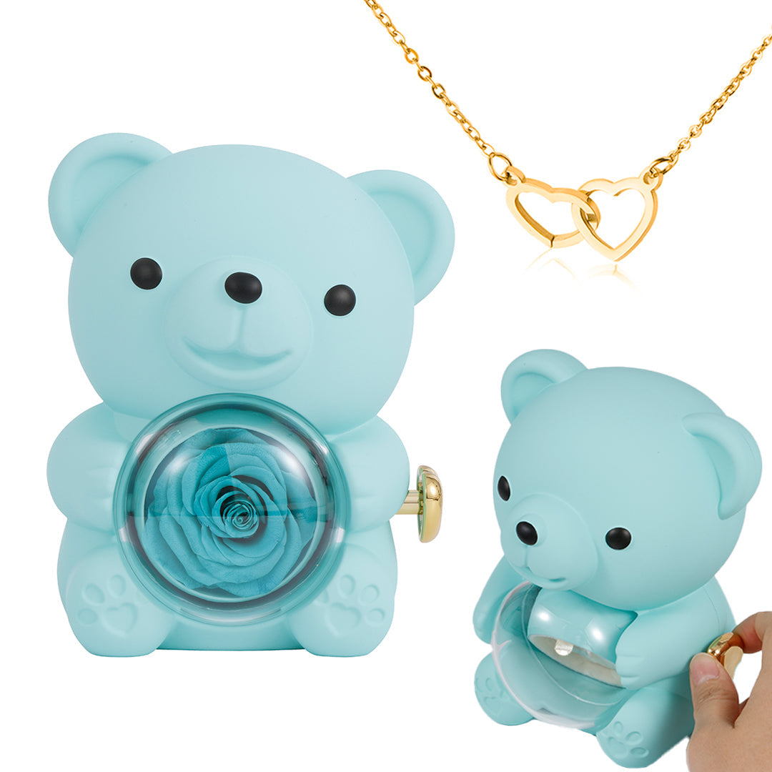 ⏰🌹 Vente Surprise de la Saint-Valentin -57% !! 💝 Peluche Ourson avec Rose Stabilisée -- Collier 📿 + Rose Éternelle 🌹 + Ourson en Peluche 🧸