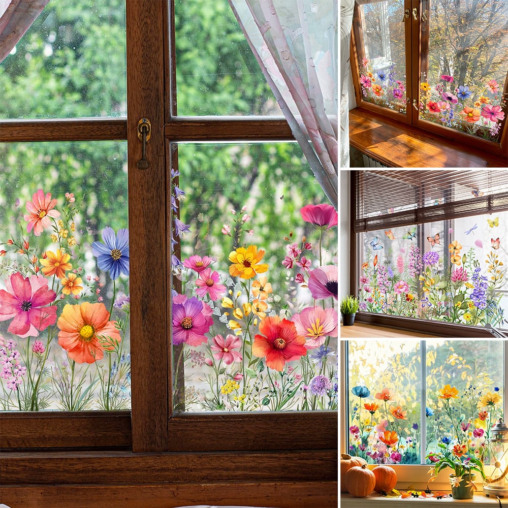 ✨DERNIER JOUR DE SOLDES 50 % DE RÉDUCTION !💐Autocollant pour fenêtre bouquet floral coloré🖼️