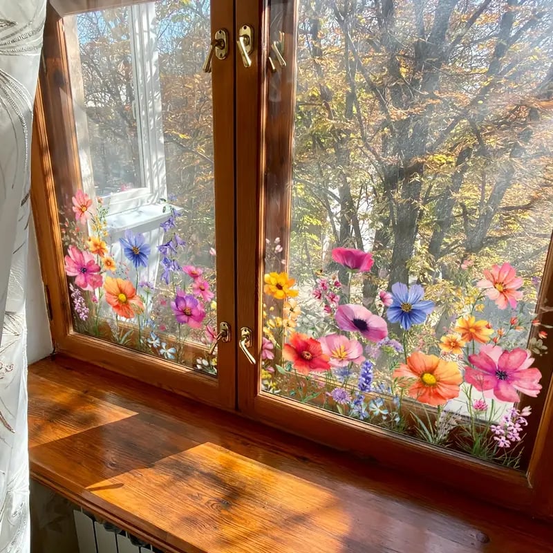✨DERNIER JOUR DE SOLDES 50 % DE RÉDUCTION !💐Autocollant pour fenêtre bouquet floral coloré🖼️