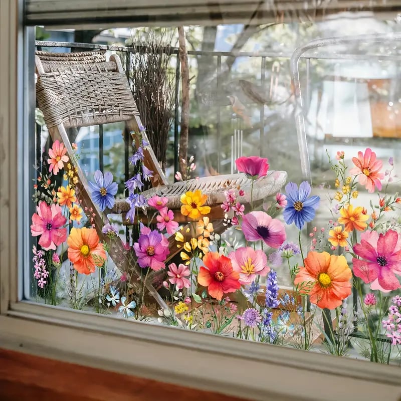 ✨DERNIER JOUR DE SOLDES 50 % DE RÉDUCTION !💐Autocollant pour fenêtre bouquet floral coloré🖼️