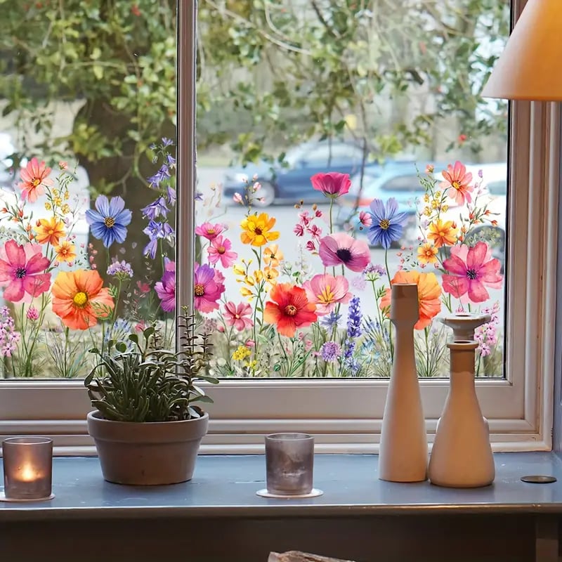 ✨DERNIER JOUR DE SOLDES 50 % DE RÉDUCTION !💐Autocollant pour fenêtre bouquet floral coloré🖼️