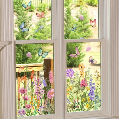 ✨DERNIER JOUR DE SOLDES 50 % DE RÉDUCTION !💐Autocollant pour fenêtre bouquet floral coloré🖼️