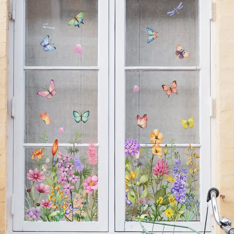 ✨DERNIER JOUR DE SOLDES 50 % DE RÉDUCTION !💐Autocollant pour fenêtre bouquet floral coloré🖼️