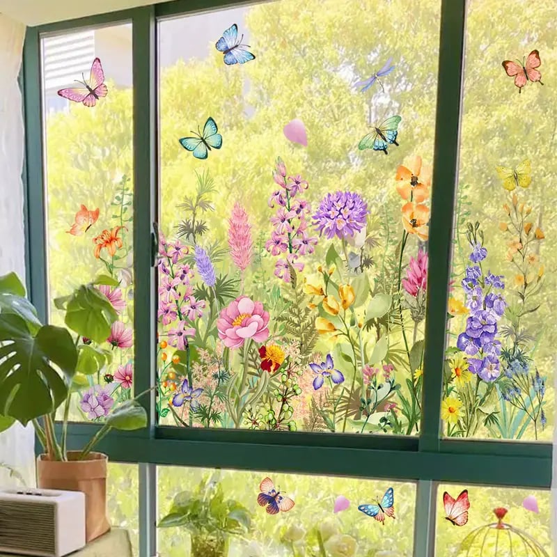 ✨DERNIER JOUR DE SOLDES 50 % DE RÉDUCTION !💐Autocollant pour fenêtre bouquet floral coloré🖼️