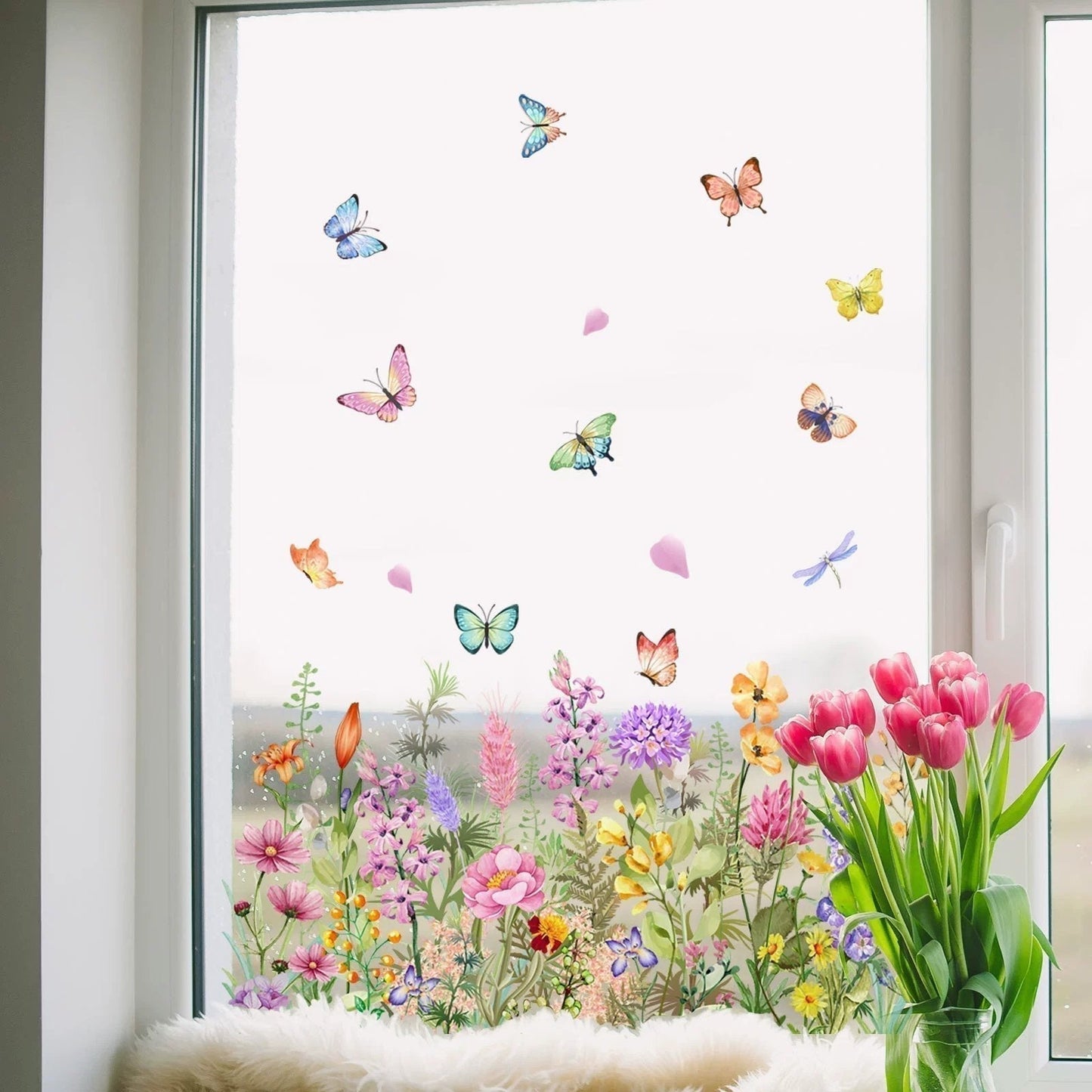 ✨DERNIER JOUR DE SOLDES 50 % DE RÉDUCTION !💐Autocollant pour fenêtre bouquet floral coloré🖼️