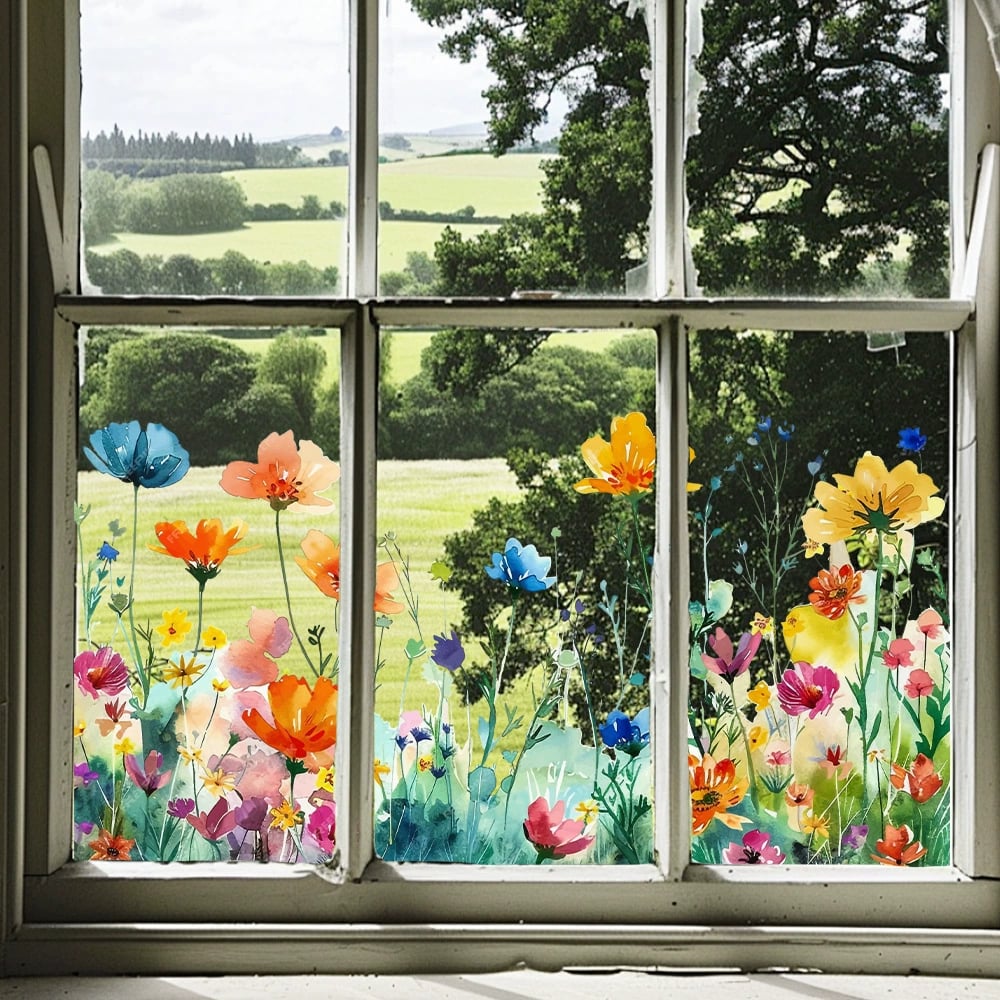 ✨DERNIER JOUR DE SOLDES 50 % DE RÉDUCTION !💐Autocollant pour fenêtre bouquet floral coloré🖼️