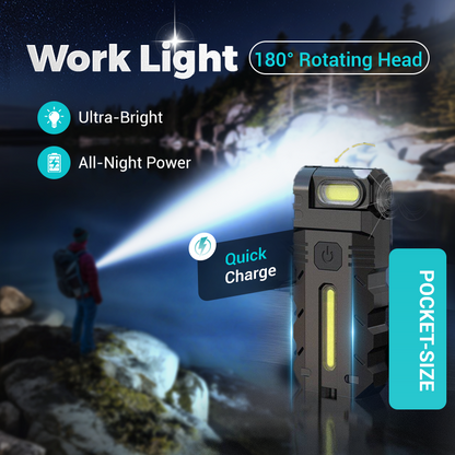 💎 50 % DE RÉDUCTION ! 💎 Lampe de travail LED à tête pivotante à 180° – Double faisceau, base magnétique et rechargeable via USB-C
