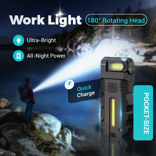 💎 50 % DE RÉDUCTION ! 💎 Lampe de travail LED à tête pivotante à 180° – Double faisceau, base magnétique et rechargeable via USB-C