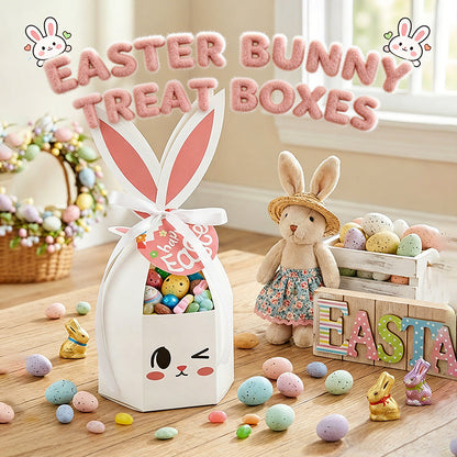 10 boîtes à friandises Lapin de Pâques avec rubans et étiquettes