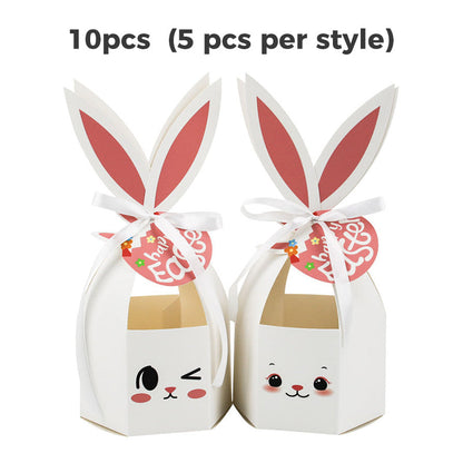 10 boîtes à friandises Lapin de Pâques avec rubans et étiquettes