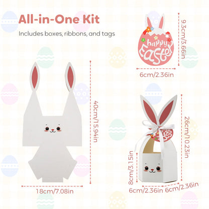 10 boîtes à friandises Lapin de Pâques avec rubans et étiquettes