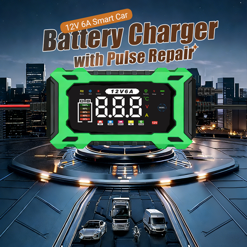 🔋🚗🛡️ PROMO -50% ! Chargeur de Batterie Voiture Intelligent 12V 6A – Réparation par Impulsions, Écran LCD, Sécurité Maximale