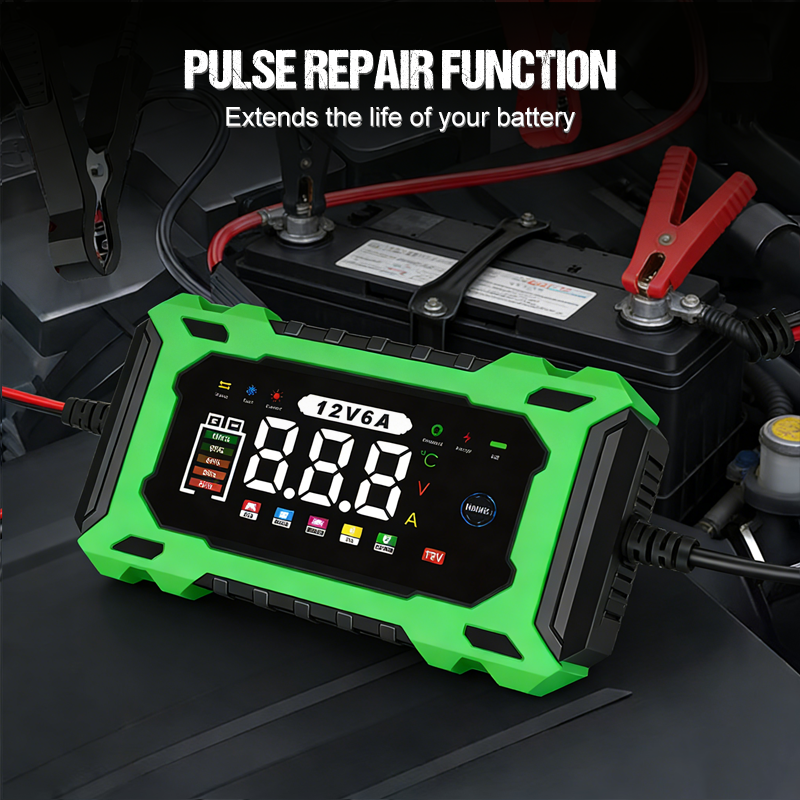 🔋🚗🛡️ PROMO -50% ! Chargeur de Batterie Voiture Intelligent 12V 6A – Réparation par Impulsions, Écran LCD, Sécurité Maximale