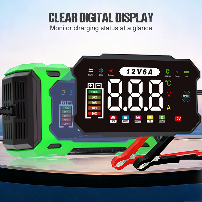 🔋🚗🛡️ PROMO -50% ! Chargeur de Batterie Voiture Intelligent 12V 6A – Réparation par Impulsions, Écran LCD, Sécurité Maximale