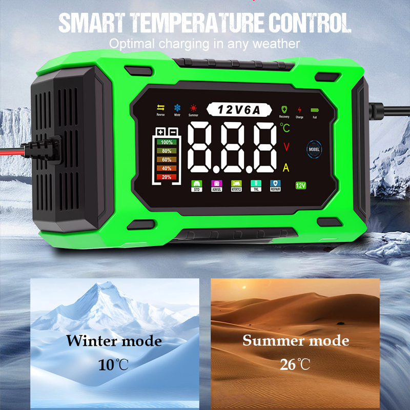 🔋🚗🛡️ PROMO -50% ! Chargeur de Batterie Voiture Intelligent 12V 6A – Réparation par Impulsions, Écran LCD, Sécurité Maximale