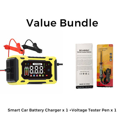 🔋🚗🛡️ PROMO -50% ! Chargeur de Batterie Voiture Intelligent 12V 6A – Réparation par Impulsions, Écran LCD, Sécurité Maximale