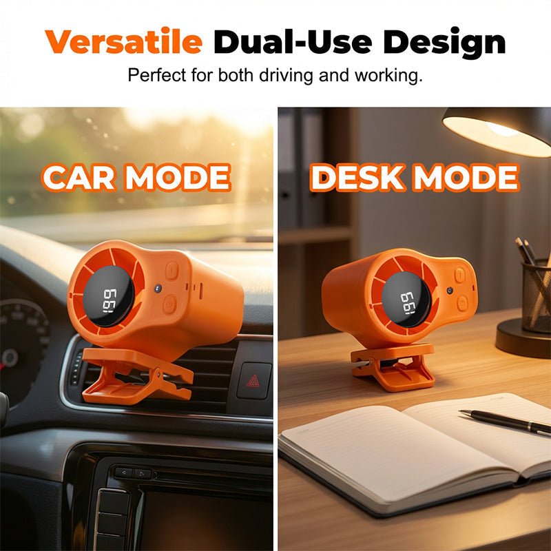 🌀🌬️ PROMO FLASH 50% ! Ventilateur Personnel USB Mains Libres – Fixation Grille Aération Voiture ou Bureau, Écran LED, Silencieux (<36dB), Batterie 2000/4000mAh, 3 Couleurs 🚗