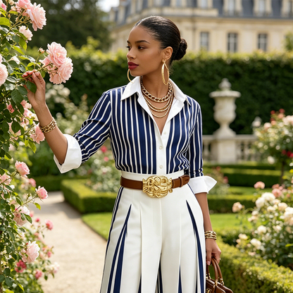 👚 50% DE RÉDUCTION! 🔥 Ensemble 2 Pièces pour Femme – Chemise Rayée & Pantalon Large, Look Décontracté, Tissu Léger & Parfait Pour L'Été 🌸