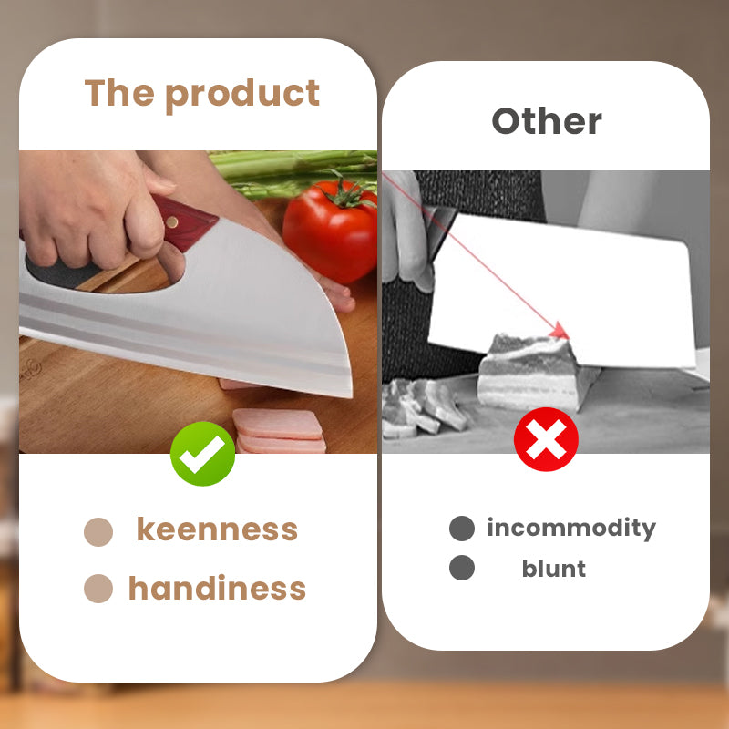 Couteau de cuisine ergonomique – Conçu pour une prise en main vers l'avant, il permet de couper facilement les légumes et la viande. Un cadeau bien pensé pour les cuisiniers amateurs. 🍅🔪