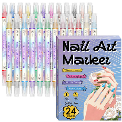 💅✨ Stylo nail art 2-en-1 – Pointe double pour lignes fines et détails, créez des motifs nets et professionnels à la maison ou en voyage, sans effort et sans bavure 🎨🖊️