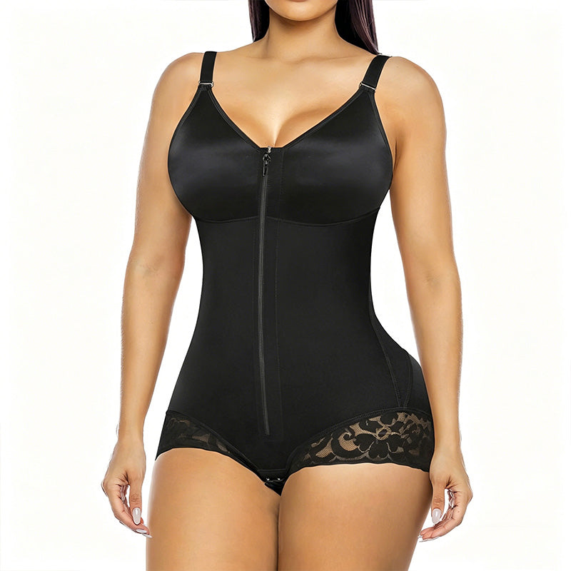 ✨ PROMO LIMITÉE -50% ! 💪 Body Gainant Zippé Femme – Compression 360° Ventre Plat, Fermeture Éclair + Crochets, Bretelles Amovibles · Noir & Nude · XS–3XL 🩱