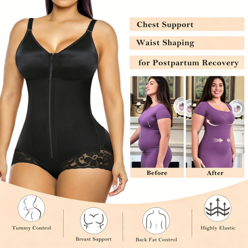 ✨ PROMO LIMITÉE -50% ! 💪 Body Gainant Zippé Femme – Compression 360° Ventre Plat, Fermeture Éclair + Crochets, Bretelles Amovibles · Noir & Nude · XS–3XL 🩱