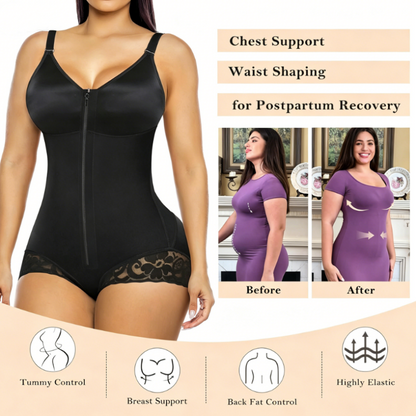 ✨ PROMO LIMITÉE -50% ! 💪 Body Gainant Zippé Femme – Compression 360° Ventre Plat, Fermeture Éclair + Crochets, Bretelles Amovibles · Noir & Nude · XS–3XL 🩱