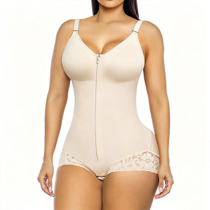✨ PROMO LIMITÉE -50% ! 💪 Body Gainant Zippé Femme – Compression 360° Ventre Plat, Fermeture Éclair + Crochets, Bretelles Amovibles · Noir & Nude · XS–3XL 🩱
