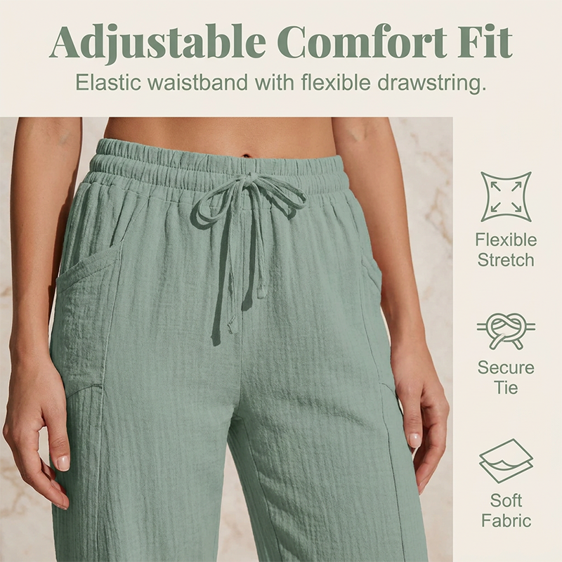 ❤️Pantalon court plissé en coton et lin uni pour femme