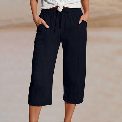❤️Pantalon court plissé en coton et lin uni pour femme