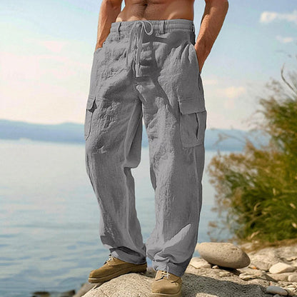 Pantalon cargo en coton et lin pour homme