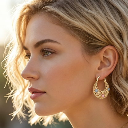 🌙PROMO LIMITÉE 50% DE RÉDUCTION✨Boucles d'Oreilles Croissant – Plaqué Or, Émaillé, Filigrane✨