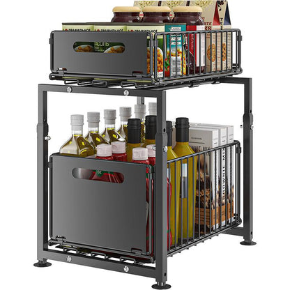 📢📢50 % DE RÉDUCTION !! ⏰Organisateur de placard à double étagère coulissante – 5 réglages en hauteur, 2 niveaux coulissants, acier au carbone et grande capacité – Aucun montage nécessaire ✨