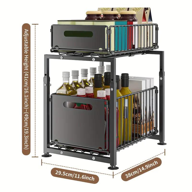 📢📢50 % DE RÉDUCTION !! ⏰Organisateur de placard à double étagère coulissante – 5 réglages en hauteur, 2 niveaux coulissants, acier au carbone et grande capacité – Aucun montage nécessaire ✨