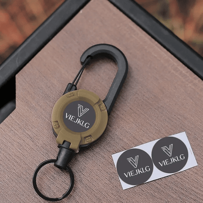 🏆Porte-clés avec mousqueton rétractable 🎣 – Cordon en acier de 65 cm, porte-badge robuste, accessoire EDC léger pour clés, cartes d'identité et usage en extérieur