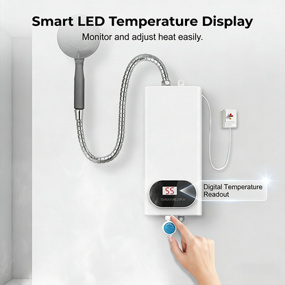 💧 Chauffe-Eau Électrique Instantané Sans Réservoir – Compact, Écran LED & Protection Anti-Fuite 🏠